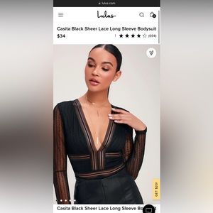 Lulus Casita Black Sheer Lace Long Sleeve Bodysuit Size M